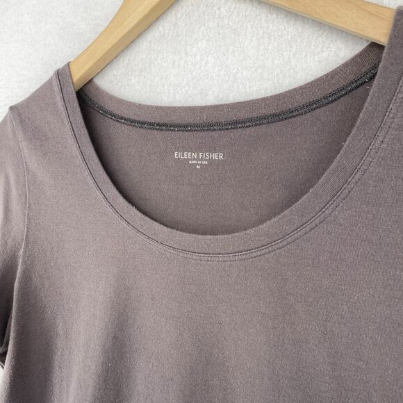 EILEEN FISHER Top M Stretch Organic Cotton Jersey Crewneck Short Sleeve Gray USA - Picture 2 of 10